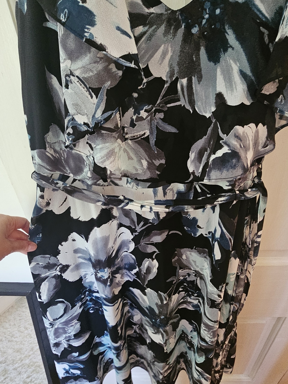 Lane Bryant Black Floral Midi Dress with Blue and Gray Accents - Picture 5 of 5